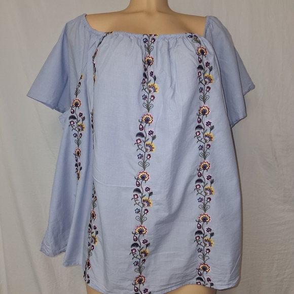 Lane Bryant Light Blue Embroidered Blouse Women Size 22/24 - Picture 3 of 16